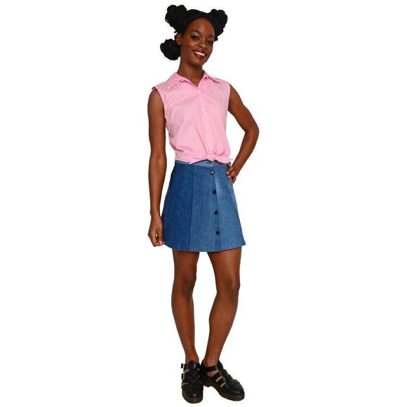 Pink Sleeveless Tie Front Button Up Blouse 50s 60s Retro Style Size L - Hey Viv - Picture 4 of 5